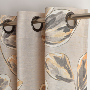 Rideau poly-lin imprimé fleur aquarelle - Jaune Ocre
