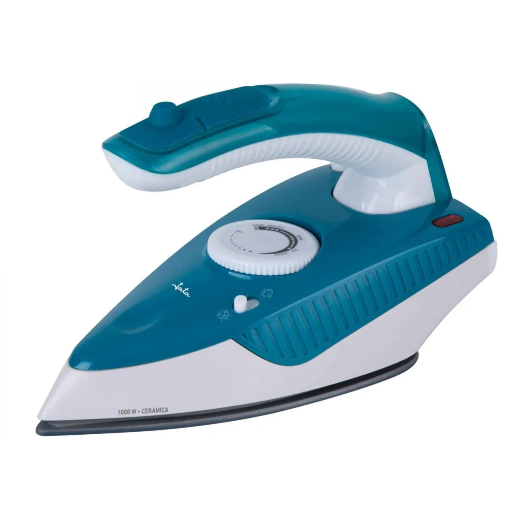 Plancha de vapor de viaje JATA JEPL2810 con suela cerámica. Mango abatible. Bitensión