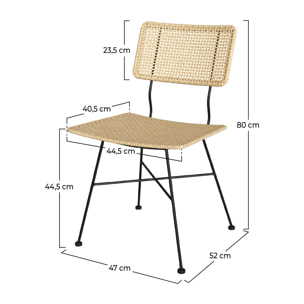 Lot de 2 chaises en rotin et pieds en métal noir - Borga