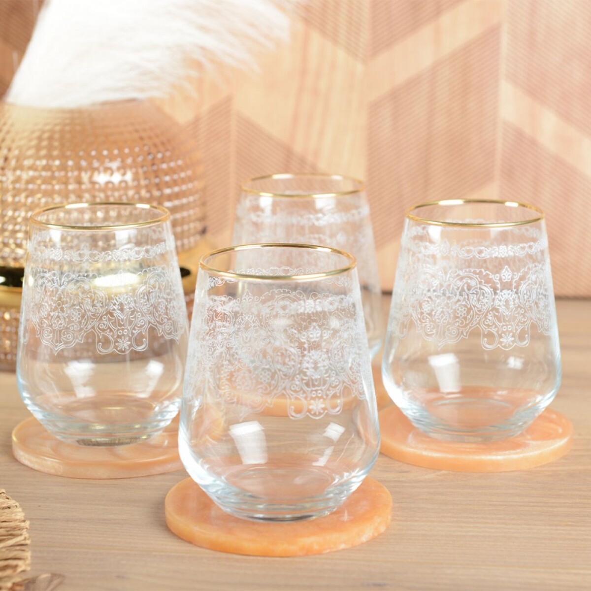 Dessous de verre en résine couleur pêche 10cm - lot de 4