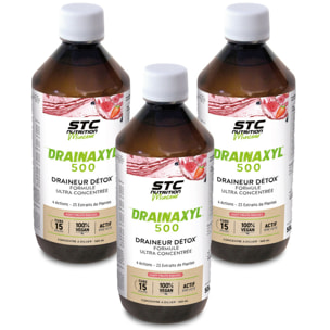 STC NUTRITION - Drainaxyl 500 - 4 actions : Brûle-graisses, Digestion ventre plat, Circulation jambes légères, Drainant, Détoxifiant - 23 Extraits de plantes dont Elim'Real® - Goût fruits rouges - 500ml - Lot de 3