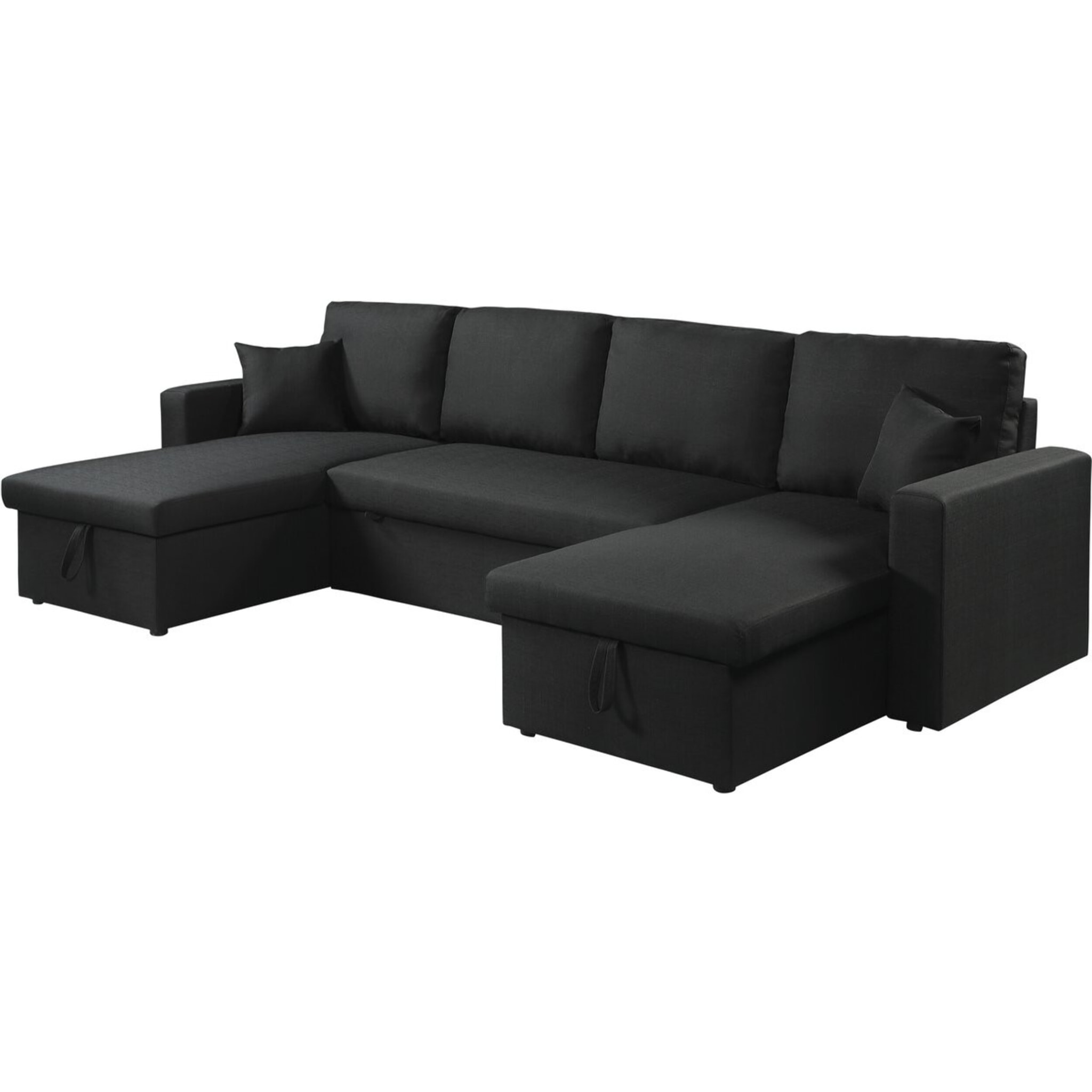 Canapé d'angle panoramique convertible en tissu "Alain" - 4 places - Noir