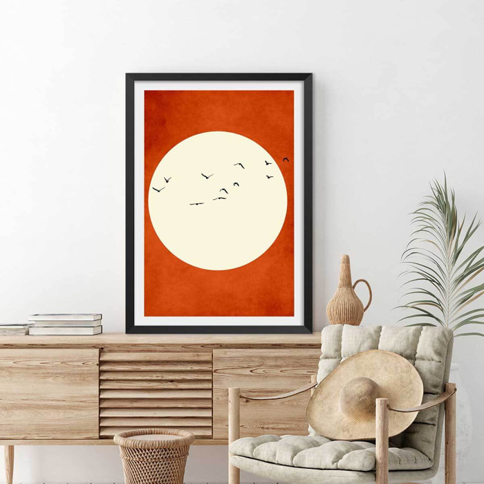 Affiche illustration ""Chaleur rouge"" Affiche sous cadre noir
