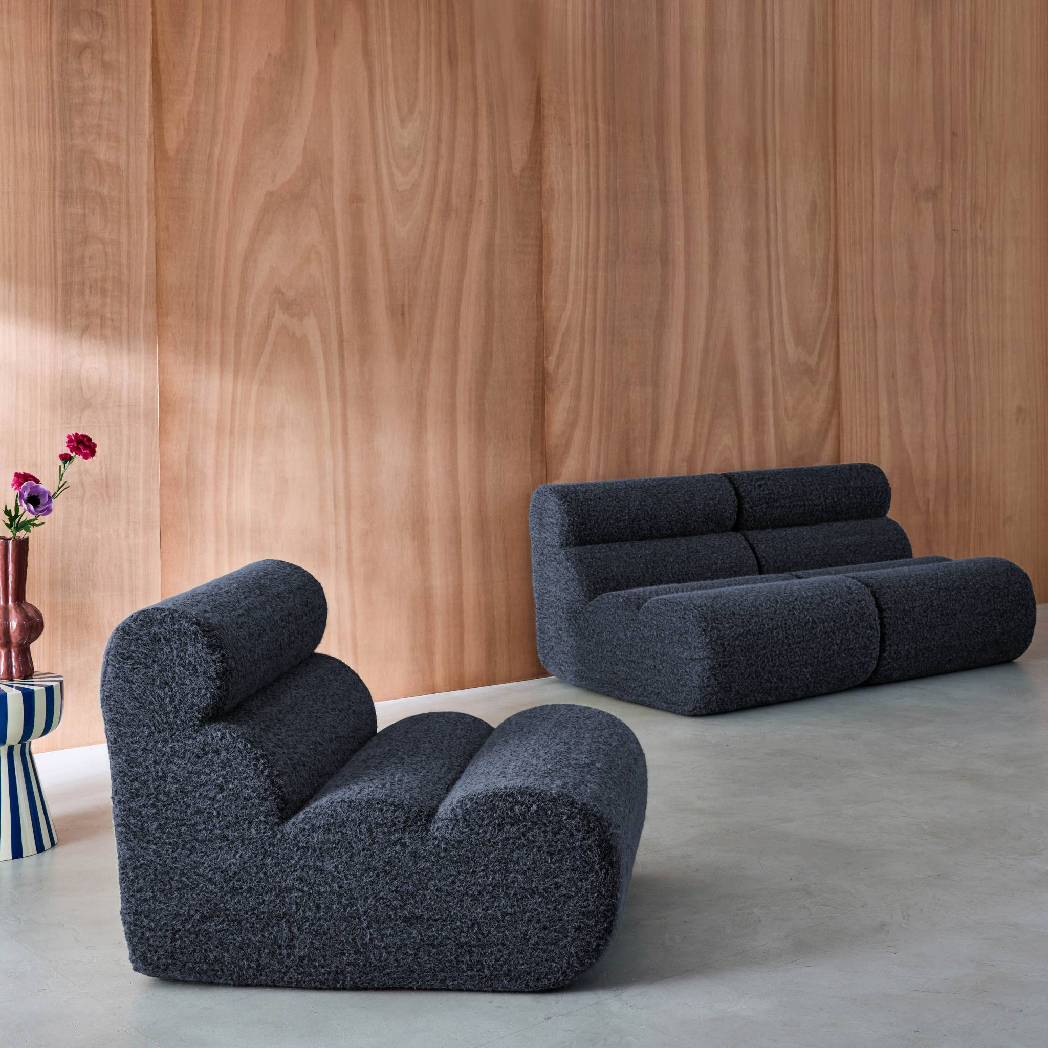 Lot de 3 chauffeuses tissu effet alpaca bleu foncé 1 place - L 81 x P 99 x H 75cm - Nova