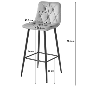 Sgabello bar NADO in velluto beige scuro e gambe nere