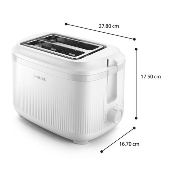Grille-pain PHILIPS HD2511/00 Toaster blanc Série 3000, 2 fentes, 900W