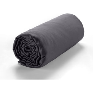 Drap housse - bonnet:30cm 100% satin de coton lavé 105 fils gris fonce