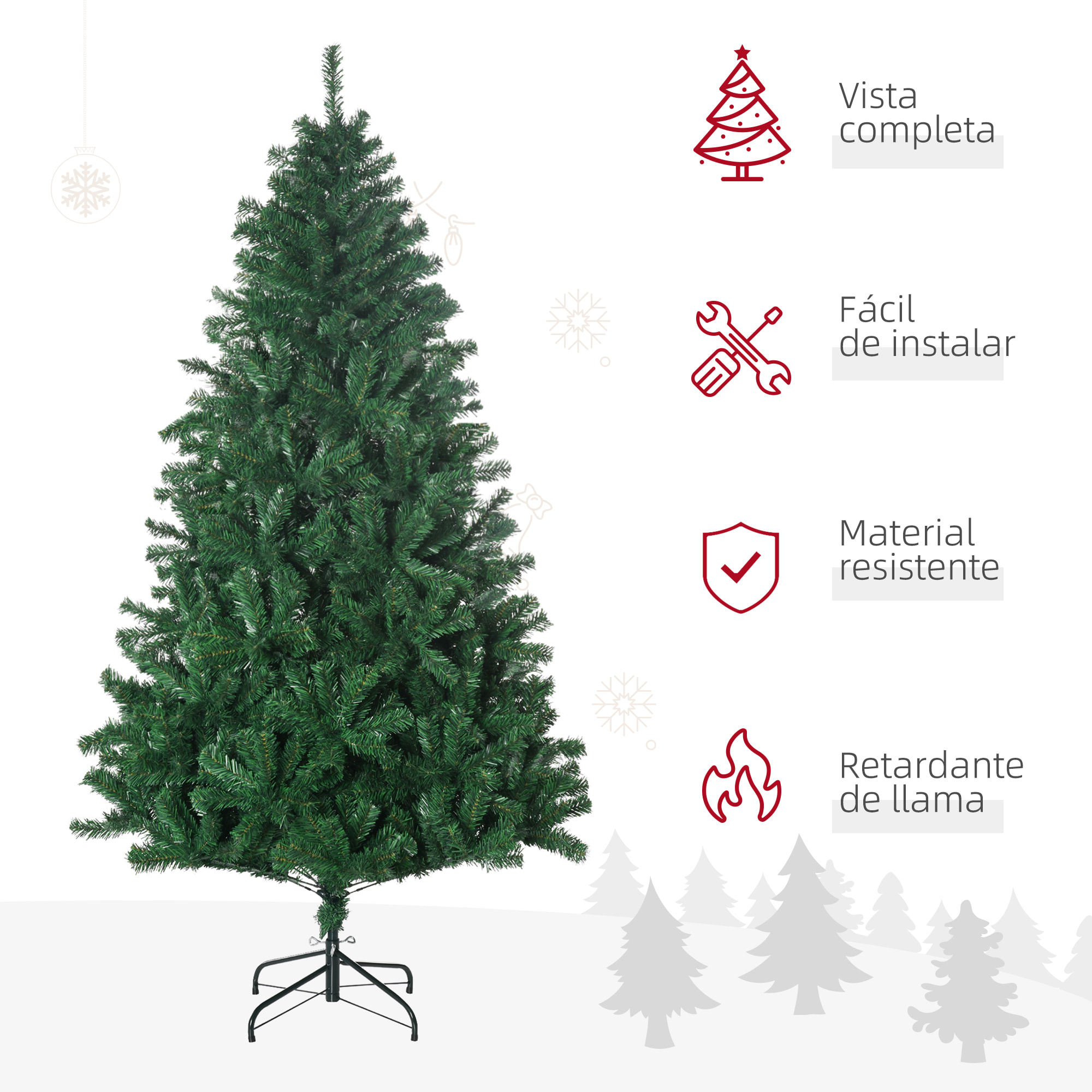 árbol de Navidad con 1492 Ramas de PVC Metal PE 180cm Verde