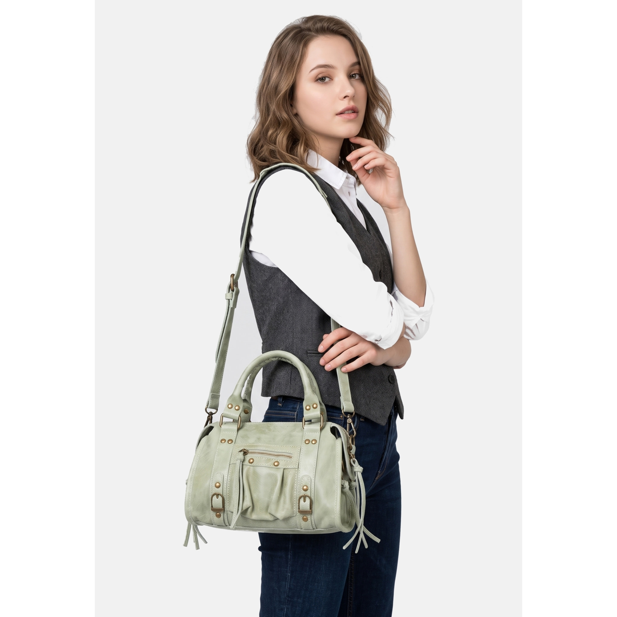 Borsa a spalla da donna - Modello Erisia - Vera pelle - 25.0 x 15.0 x 10.0 cm