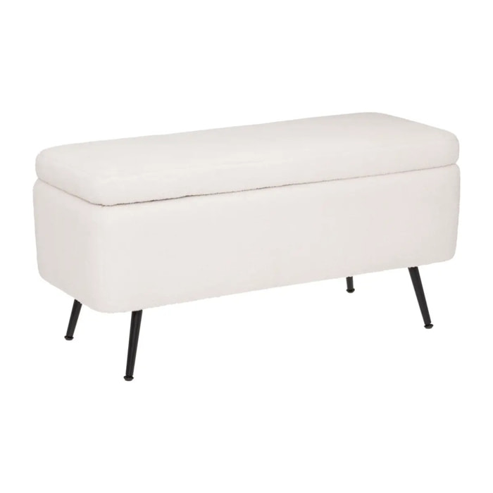 Banc coffre bouclette "Aurora" blanc 100x40cm