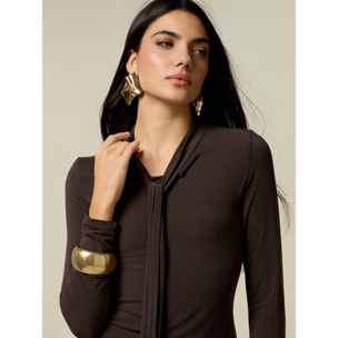 Oltre - T-shirt misto cashmere con fiocco - Marrone