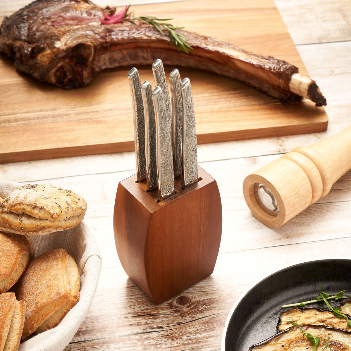 Jet Styl - Bloc bois d'acacia 6 couteaux steak