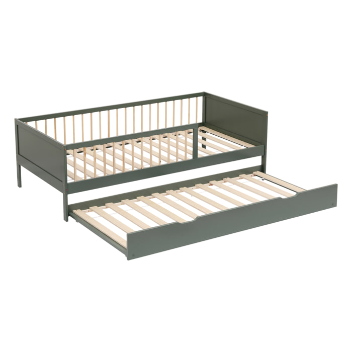 Lit gigogne pour enfant 190x90cm vert ADAM