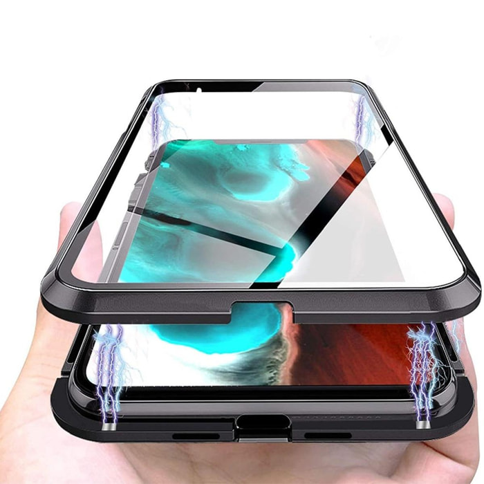 Coque 360 intégrale aimanté noir graphite et transparente Compatible avec les téléphones de la marque Apple iPhone 13 Mini