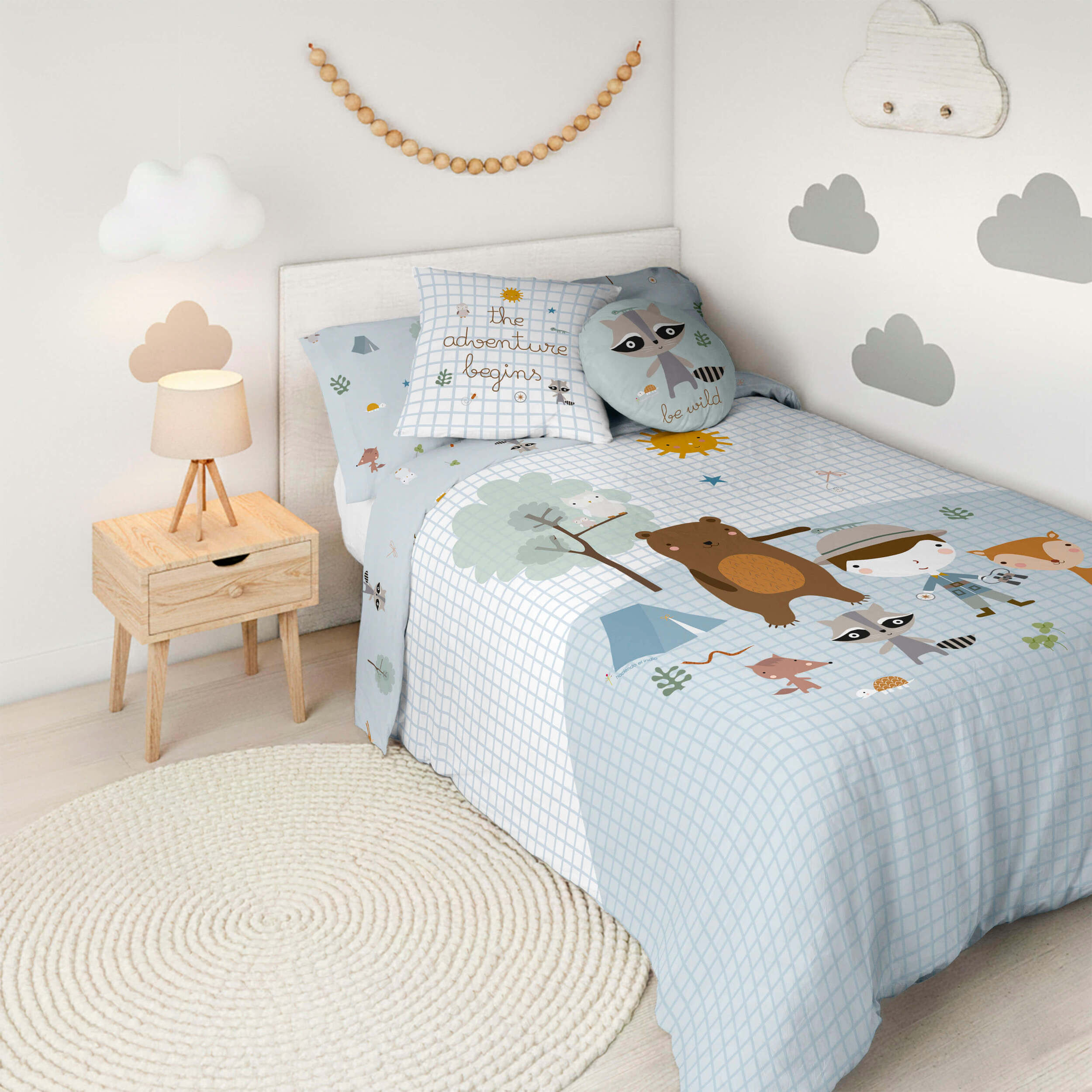 Funda Nórdica Estampada - Reversible - Infantil - Cierre Solapa - 100% Algodón - Incluye 1 Funda de Almohada - Aventura Bosque