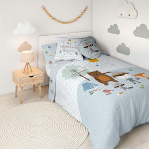 Funda Nórdica Estampada - Reversible - Infantil - Cierre Solapa - 100% Algodón - Incluye 1 Funda de Almohada - Aventura Bosque