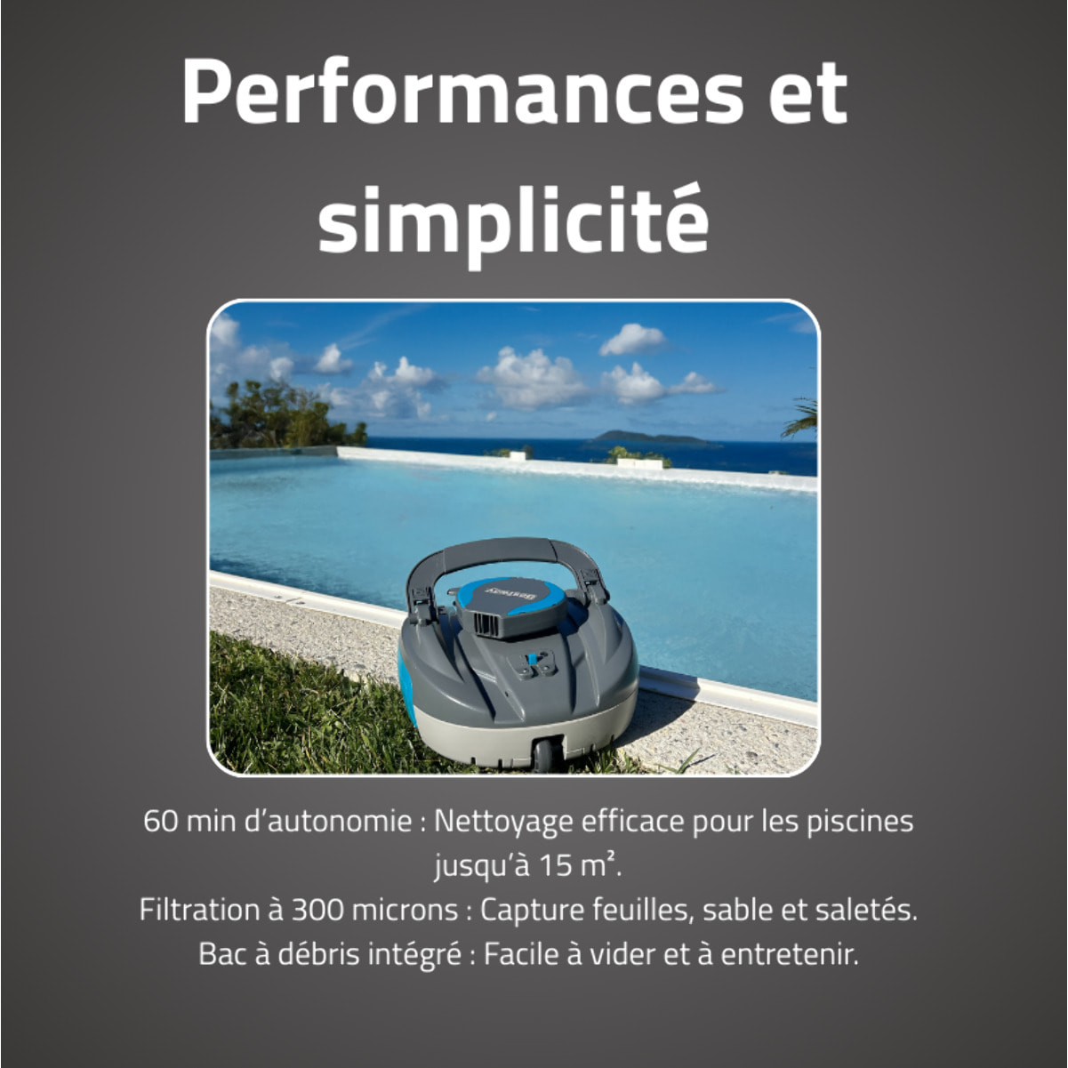Bestway Robot piscine sans fil Agathe nettoyage fond plat 15 m² max