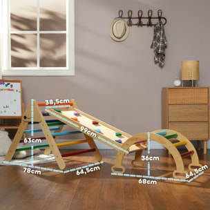 5 en 1 Triángulo de Escalada Montessori con Arco y Rampa, Escalada para Niños de Madera Plegable, para 18-48 Meses, para Deslizarse o Escalar, 178x64,5 cm, Multicolor