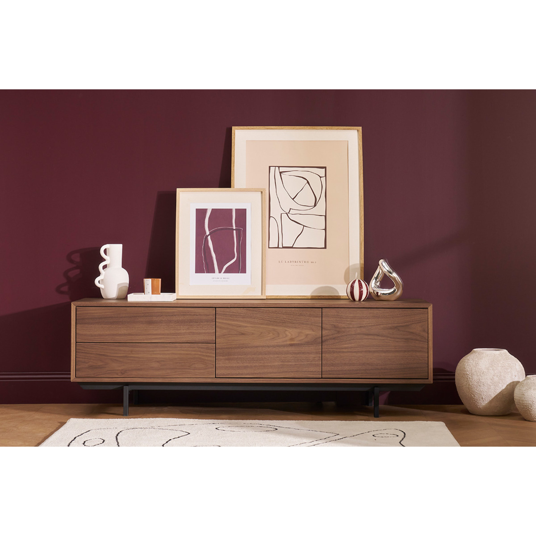 Meuble TV finition bois chêne avec rangements fermés L160 cm MANNY