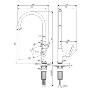 Robinet de cuisine IDEAL STANDARD Gusto carre Rose
