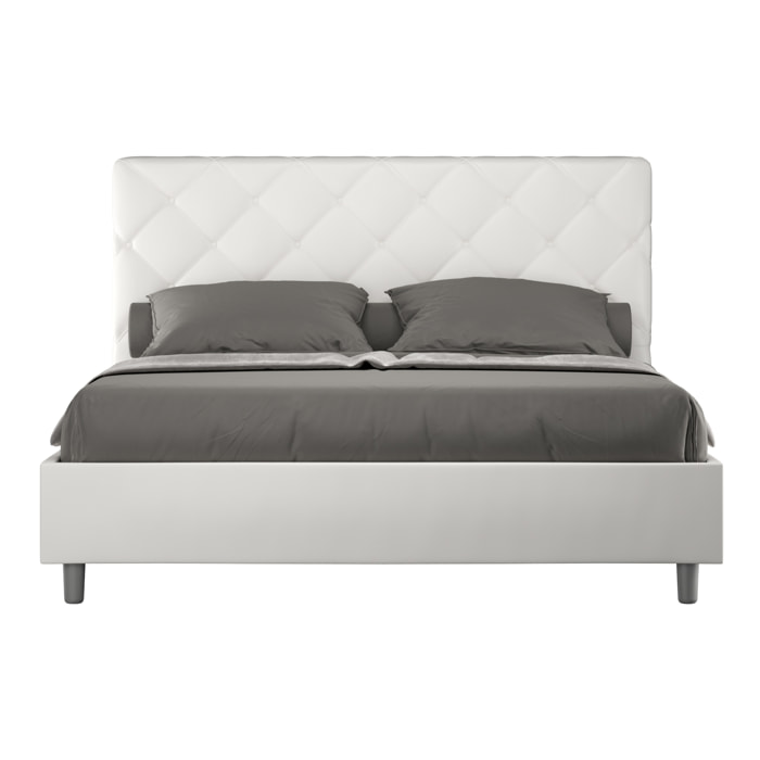 Letto matrimoniale con rete imbottito 160x190 similpelle bianco Priya