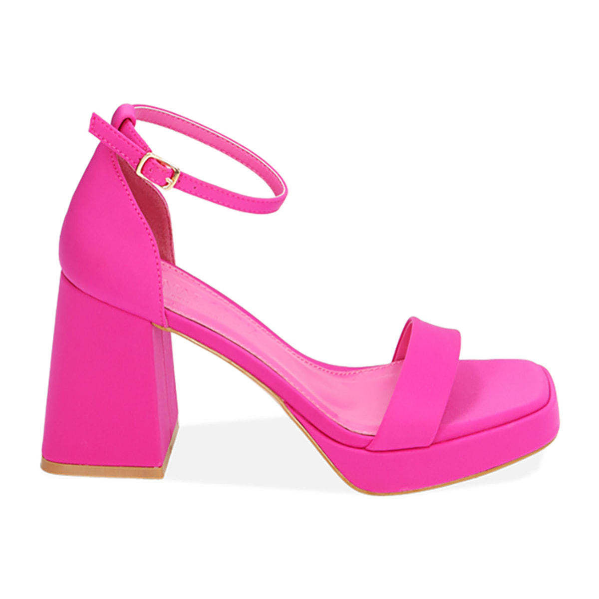 Sandalias de plataforma fucsia en tela, tacón de 9,5 cm