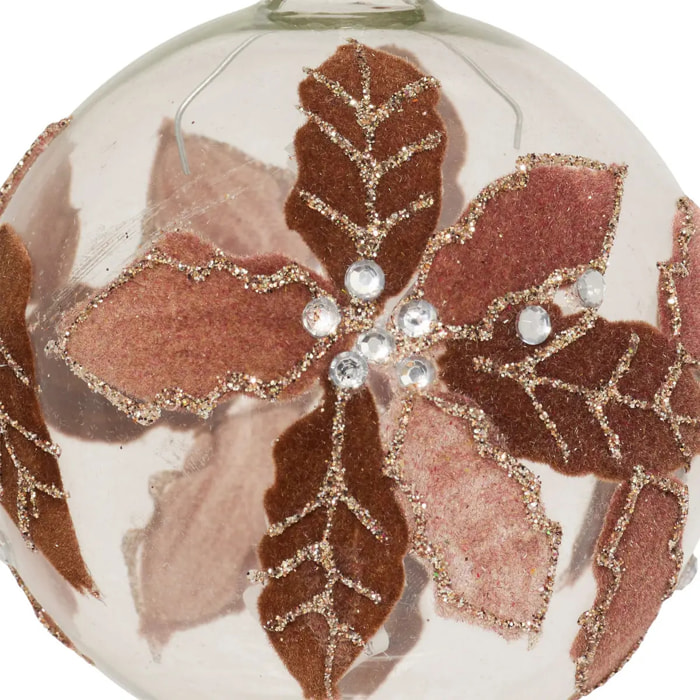 Boule verre couronne feuilles D.8cm marron
