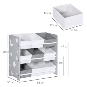 Estantería Infantil con 9 Cajas de Tela no Tejida Extraíbles Organizador de Juguetes para Dormitorio Guardería 63x30x60 cm Gris