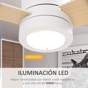Ventilador de Techo con Luz LED Motor AC 48W Mando a Distancia 112 de Diámetro 3 Velocidades Temporizador 3 Aspas de Madera Silencioso para Dormitorio Salón Comedor 112x112x25 cm Blanco