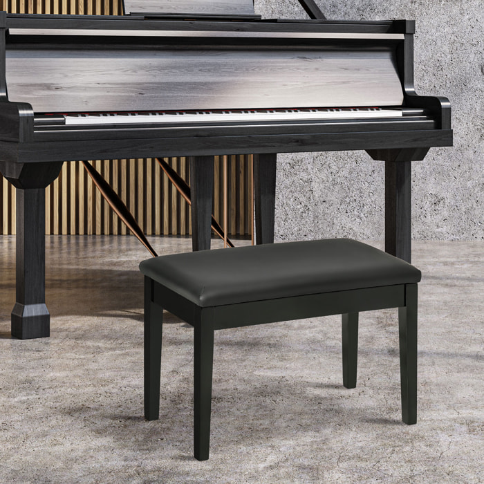 Banquette tabouret siège pour piano avec coffre de rangement pied bois hévéa revêtement synthétique noir