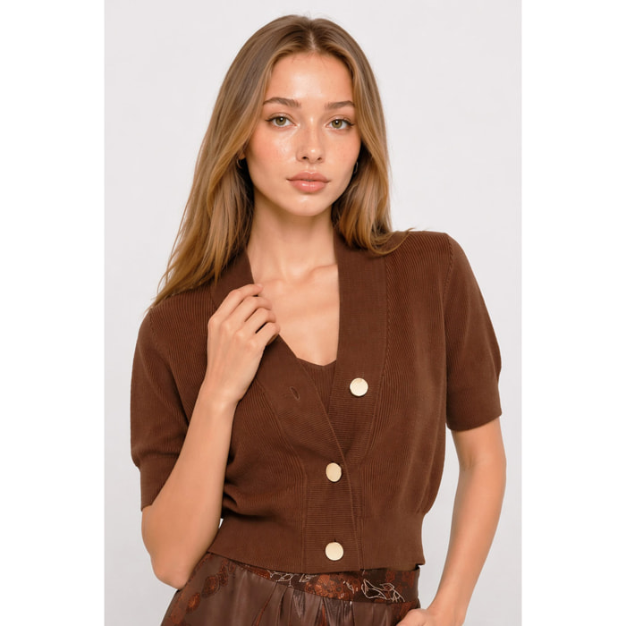 Kocca - Set cardigan a maniche corte e top a coste con bottoni Donna