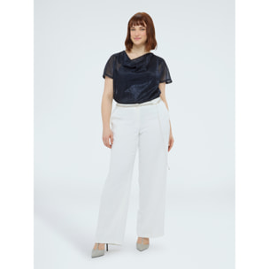 Fiorella Rubino - T-shirt lurex con scollo morbido - Blu