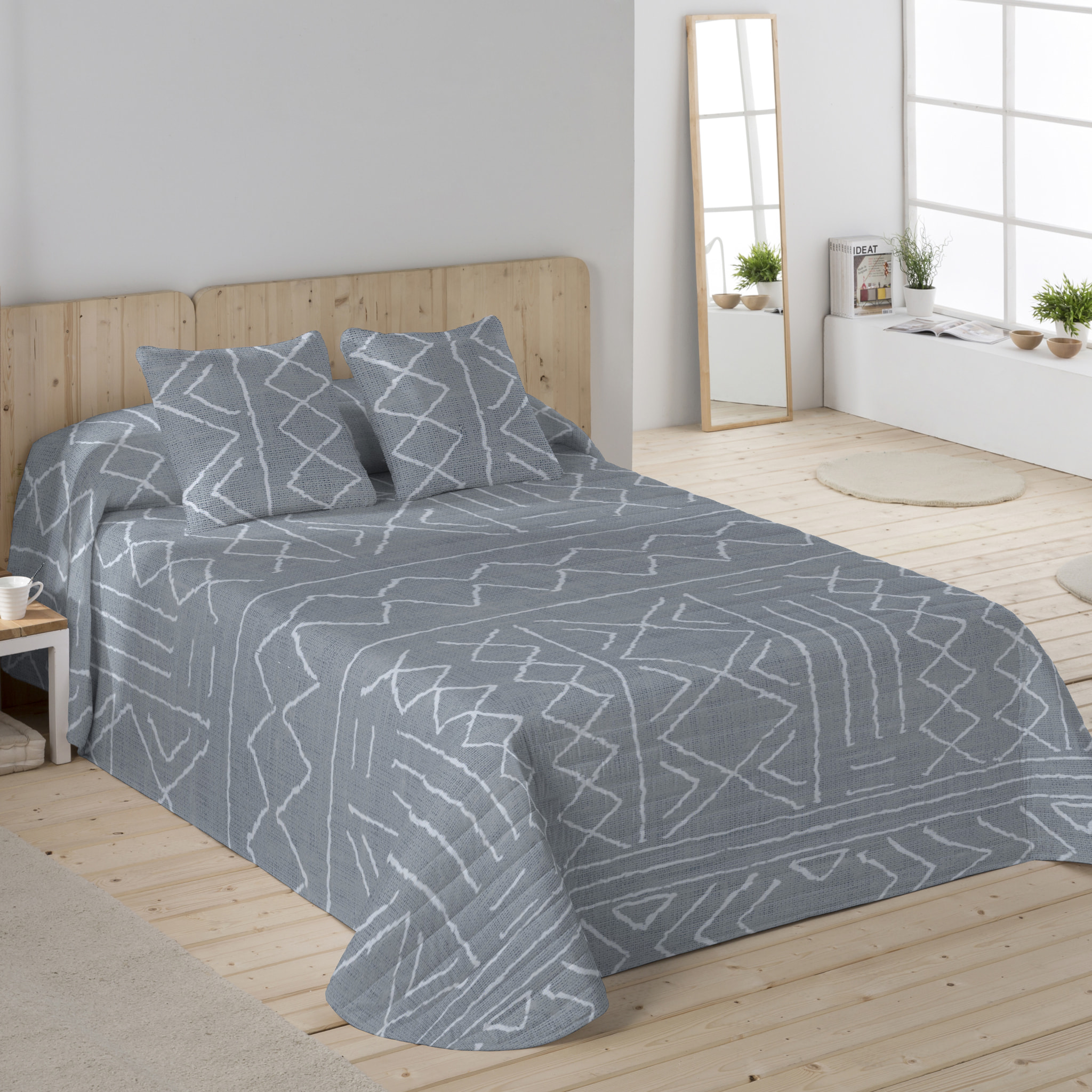 Colcha Bouti Estampada - 2/3 Piezas - 100% Poliéster - Microfibra - 70 gr/m² - Nauek Grey