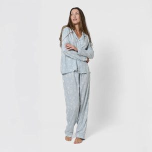 Pijama largo camisero viscosa calima verde agua