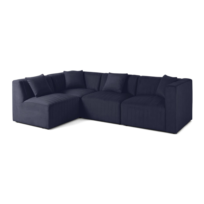 Nova - canapé modulable d'angle gauche - 5 places - en velours - Bleu marine