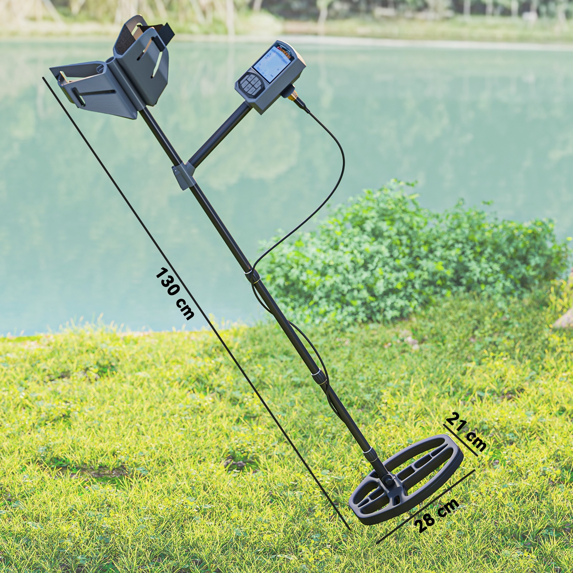 Detector de Metales para Adultos y Niños con Batería Detector IP68 con 5 Modos y Memoria Pantalla LCD Retroiluminada Chip DSP 28x21x48-130 cm Gris Oscuro
