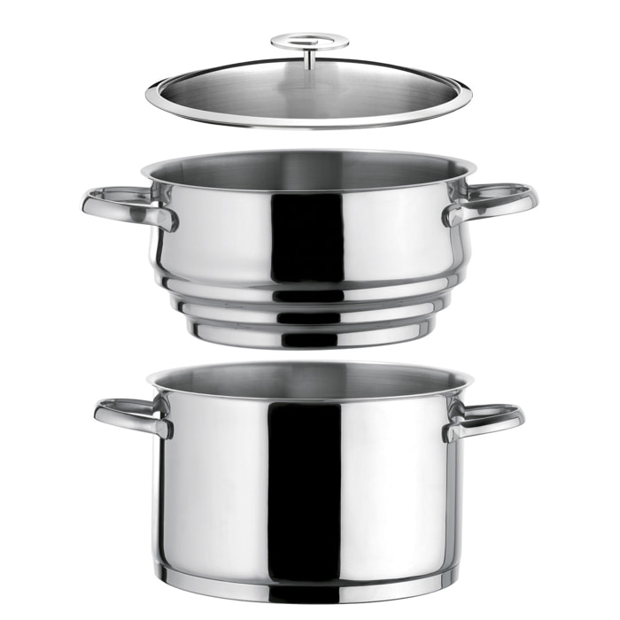 ElysÃ©e - 1 casseruola in acciaio inox da 24 cm, 1 coperchio e 1 vaporiera universale