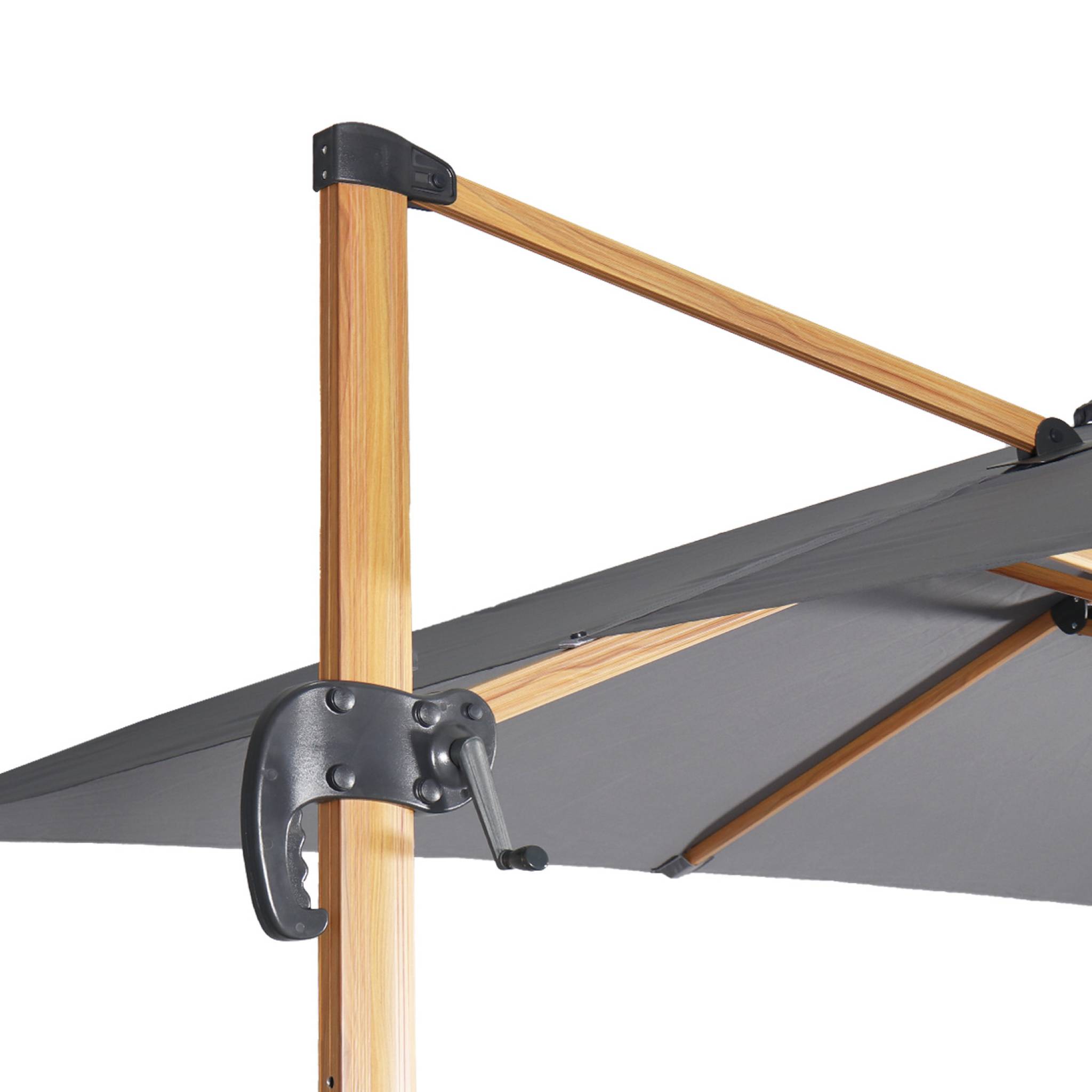 Parasol déporté rectangulaire 3x4m, mât effet bois + dalles à lester 50x50cm WIMEREUX + DALLES