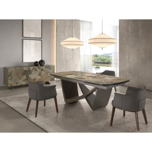 Aparador Angel Cerdá de madera MDF lacada y patas de acero inoxidable en taupé acabado metalizado 180x50x80cm