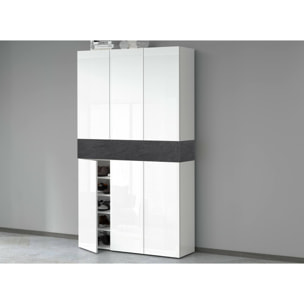 Scarpiera Dcancellier, Porta scarpe salvaspazio a 7 ante, Armadio multifunzione da ingresso, 114x38h200 cm, Bianco e Ardesia