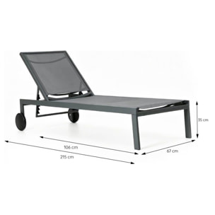 Lot de 2 bains de soleil inclinables gris foncé avec roues en aluminium CARA