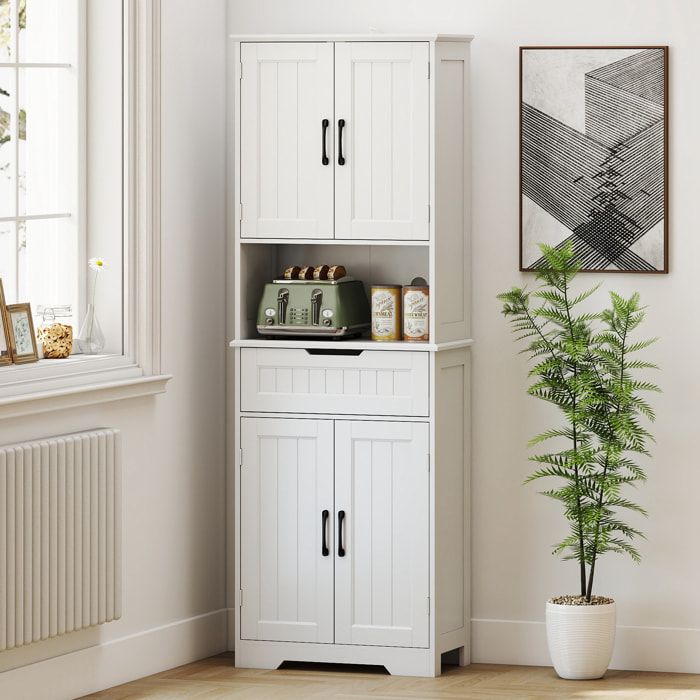 Buffet haut cuisine - 4 portes, 2 étagères, tiroir, grande niche - dim. 60 x 30 x 172 cm - blanc