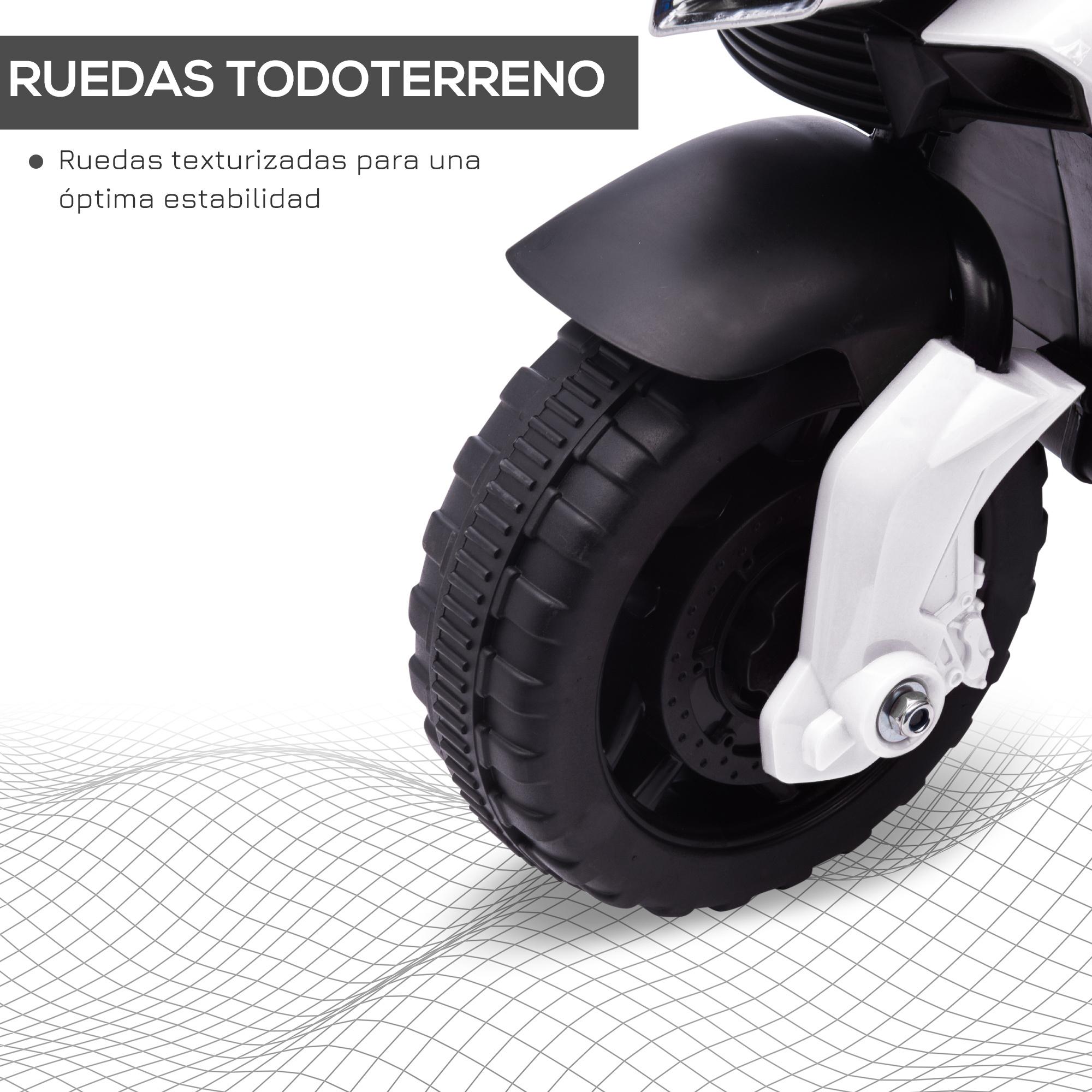 Moto Eléctrica para Niños 18-48 Meses 6V con Faros Bocina 88,5x42,5x49 cm Blanco