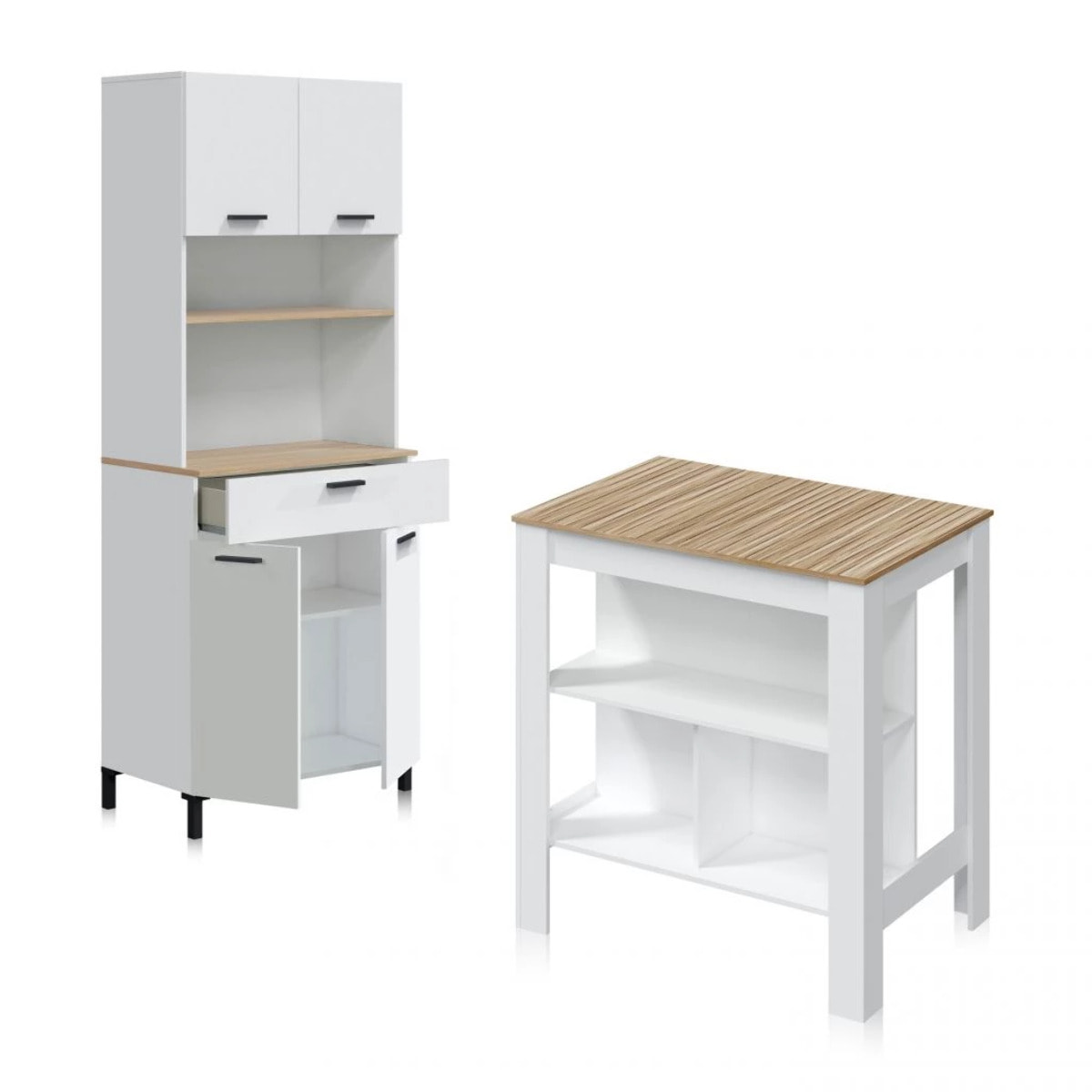 Pack alacena con mesa alta Nitza Blanco Artik (Blanco Mate) - Natur