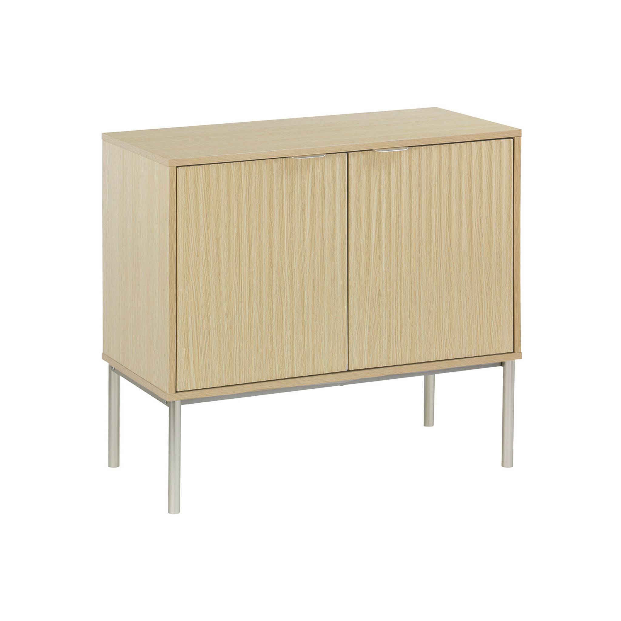Buffet effet bois rainuré et métal champagne. 2 portes 80cm. buffet bas