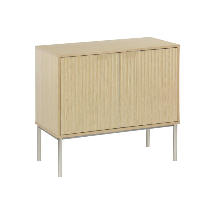Buffet effet bois rainuré et métal champagne. 2 portes 80cm. buffet bas