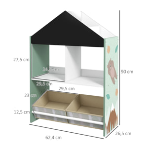 Estantería para Juguetes Organizador Infantil con Estantes Abiertos y 2 Cajas de Tela no Tejida Extraíbles para Sala de Juegos Habitación Guardería 62,4x26,5x90 cm Verde