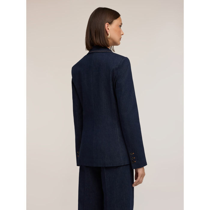 Motivi - Blazer sartoriale in denim con cuciture a contrasto - Blu