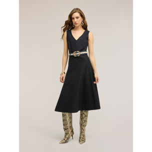 Motivi - Vestido flare en denim a rayas - Azul