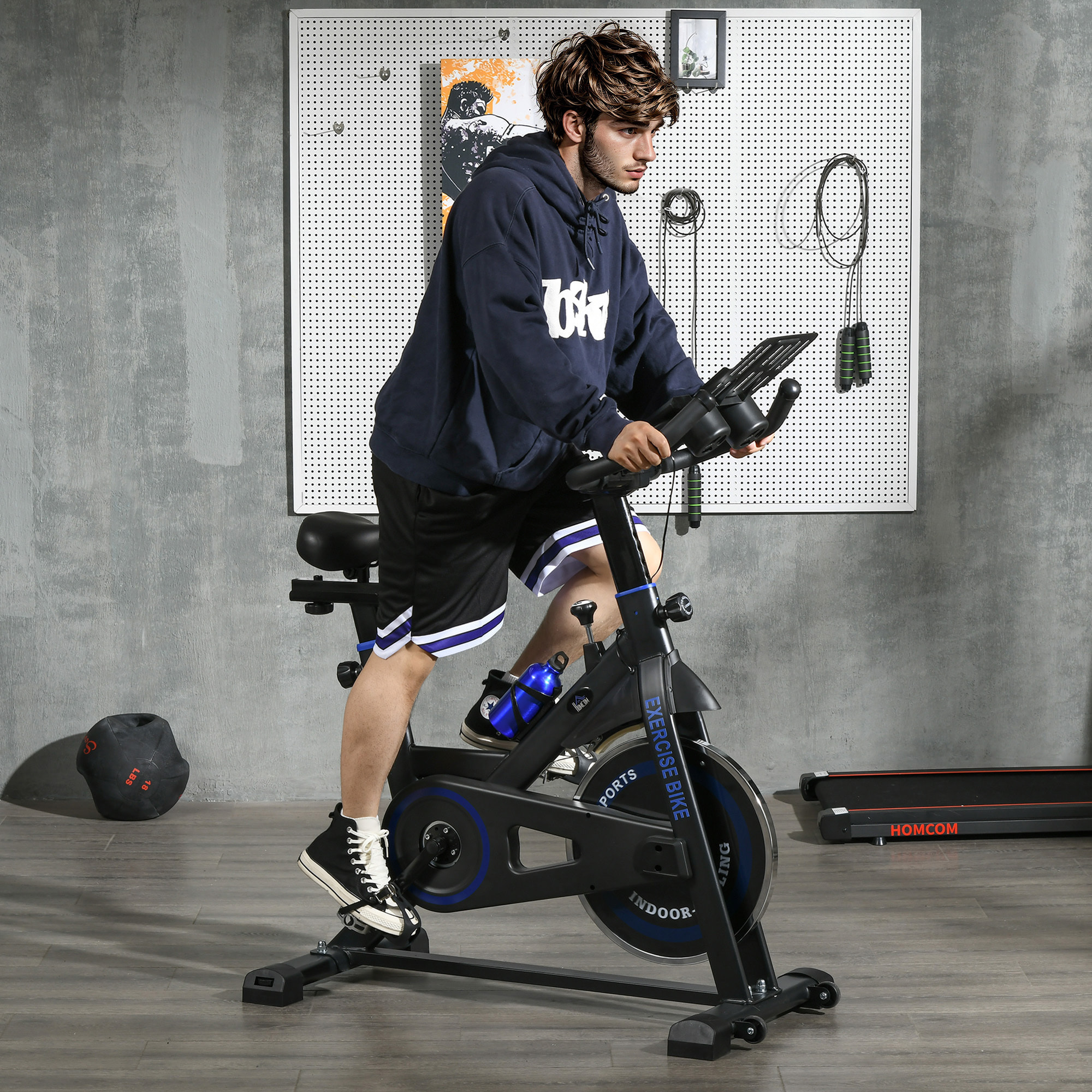 Bicicleta Estática con Resistencia Regulable Bici Estática Bicicleta de Fitness con Volante de Inercia 8 kg Pantalla LCD Manillar y Asiento Ajustable para Casa Gimnasio Azul
